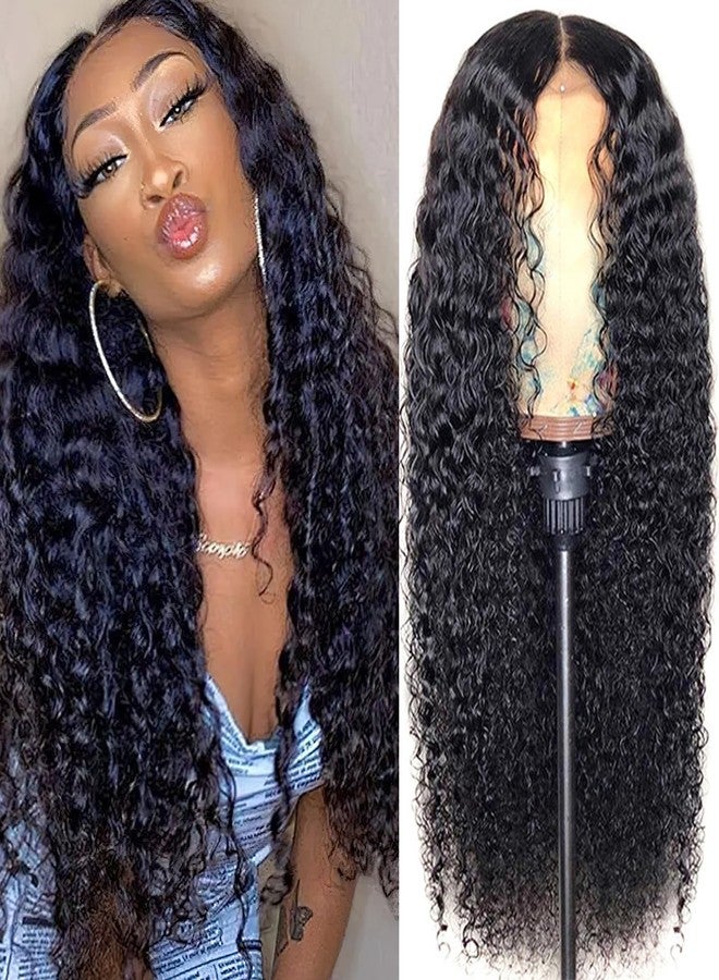 بيسماهير شعر مستعار أمامي دانتيل بطول 26 بوصة، مموج بعمق، مصنوع من شعر بشري طبيعي، منتوف مسبقًا، بدون غراء، شعر مستعار أمامي صناعي مموج، شعر مستعار مجعد، شعر مستعار شفاف عالي الدقة للنساء ذوات البشرة السمراء، للاستخدام اليومي والحفلات - Image 1