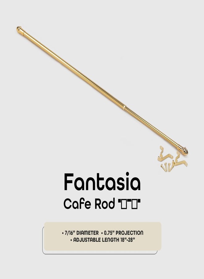 Achim Fantasia Cafe Decorative Window Curtain Rod, 18"- 28" Adjustable Width, 7/16" Diameter, 3/4" Projection - Brass with Matching Finials - Easy to Install Telescoping Rod - Brackets & Hardware Included - Image 2