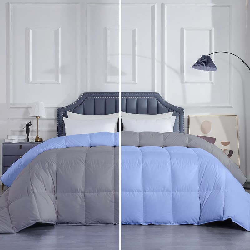 Razzai 300 GSM Heavy Winter Reversible Quilt Blanket (92" x 106" Inches/233cm x 269cm) - King Size Comforters|Silver/Sky Blue - Image 1