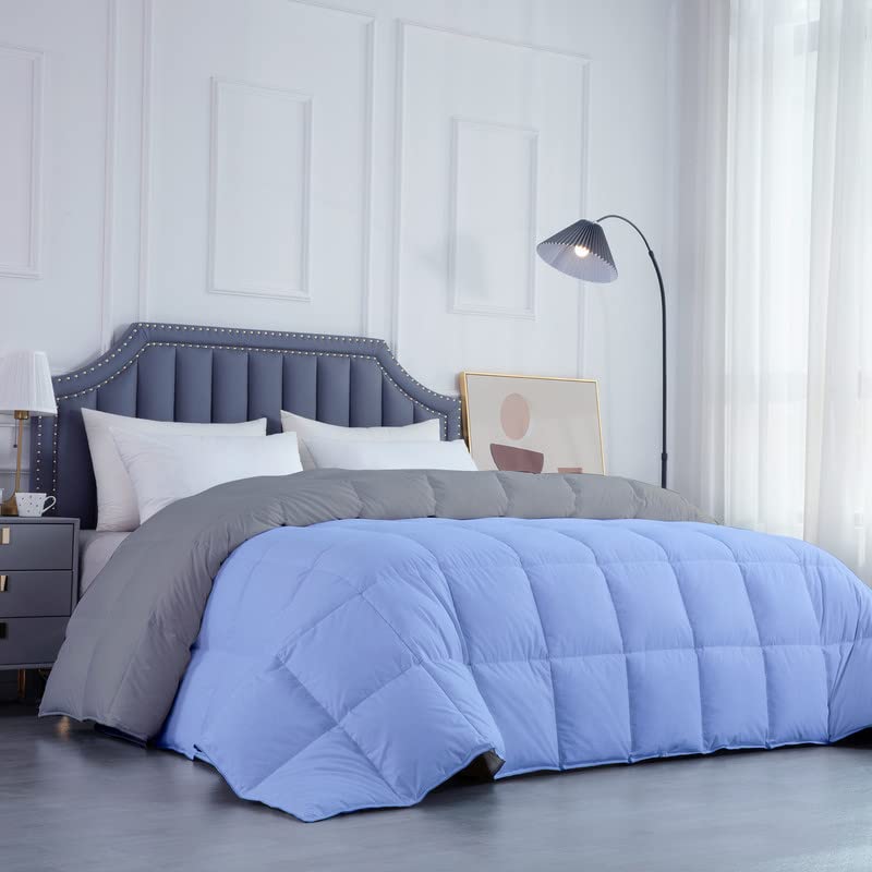 Razzai 300 GSM Heavy Winter Reversible Quilt Blanket (92" x 106" Inches/233cm x 269cm) - King Size Comforters|Silver/Sky Blue - Image 2