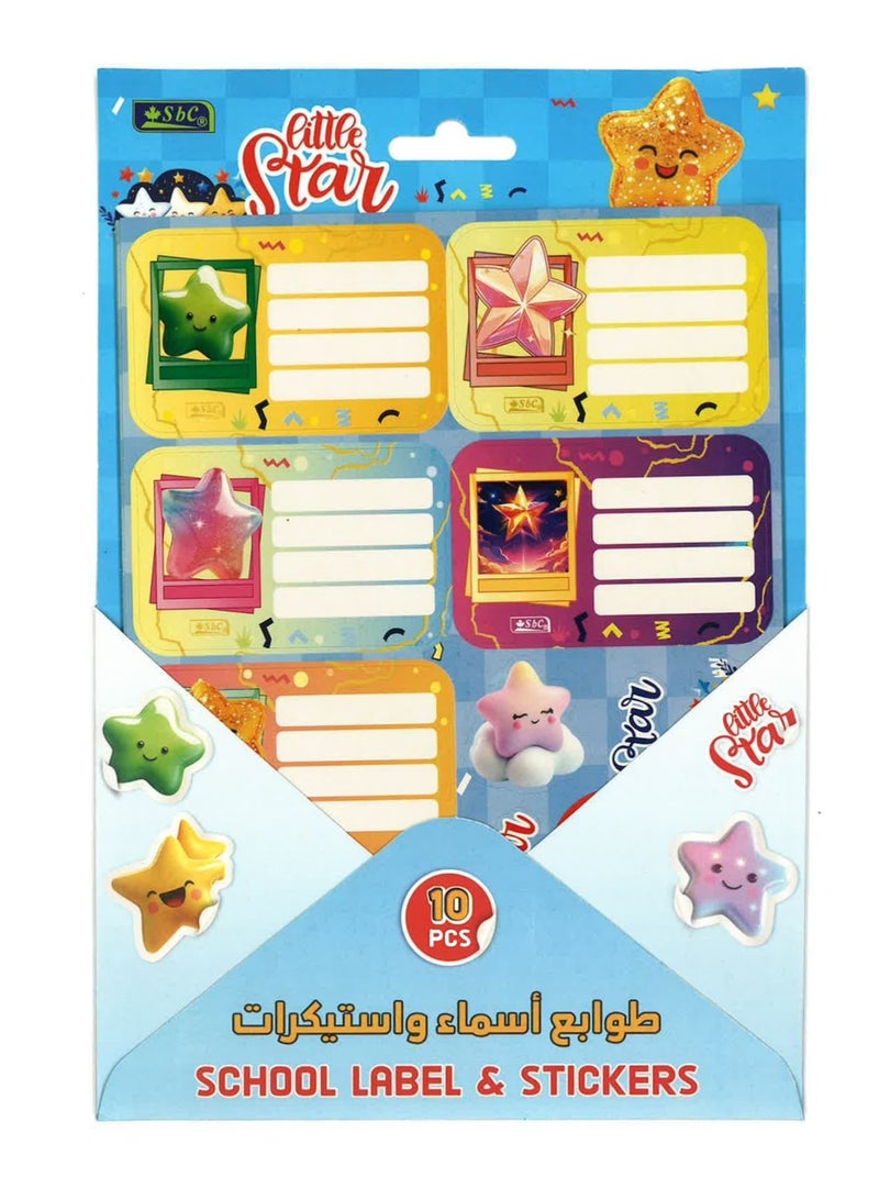 SBC 10-Sheet Name Labels And Stickers For School Little Star Design - Image 1