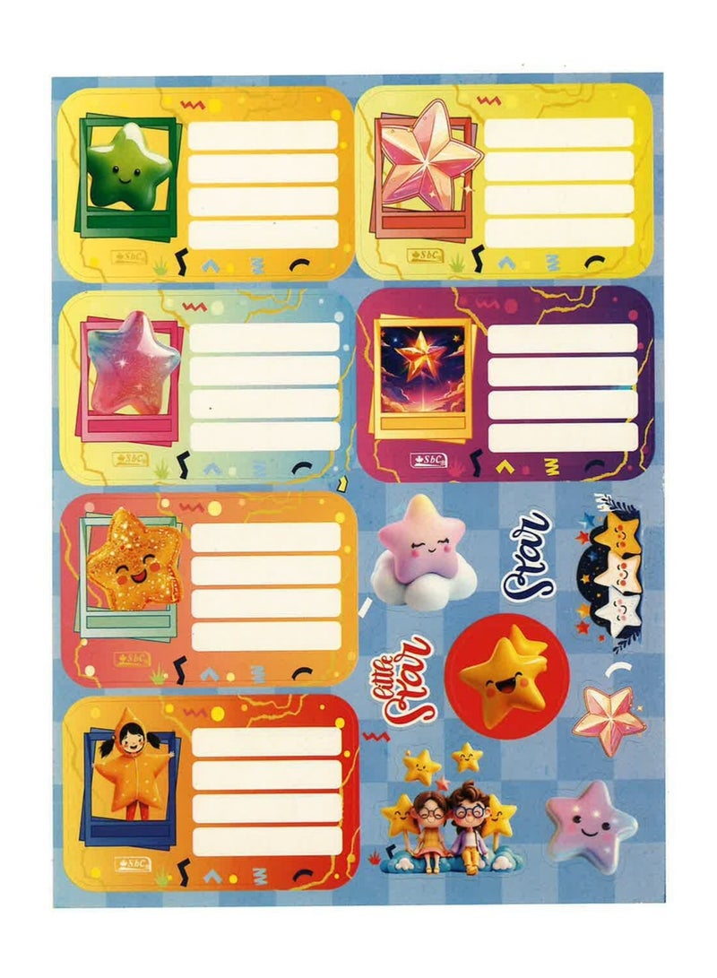 SBC 10-Sheet Name Labels And Stickers For School Little Star Design - Image 2