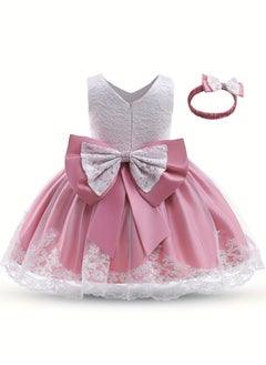 Generic Baby Girl Princess Dress – Sleeveless Lace Tutu Party Dress for Toddlers, Birthday Dress, Tulle Dress, Girls Frock, Kids Baby Dress, Bowknot Gown – Peach Pink, 90cm (1-2Y)  - Image 1
