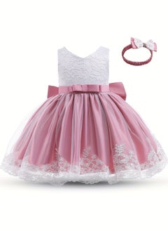 Generic Baby Girl Princess Dress – Sleeveless Lace Tutu Party Dress for Toddlers, Birthday Dress, Tulle Dress, Girls Frock, Kids Baby Dress, Bowknot Gown – Peach Pink, 90cm (1-2Y)  - Image 2