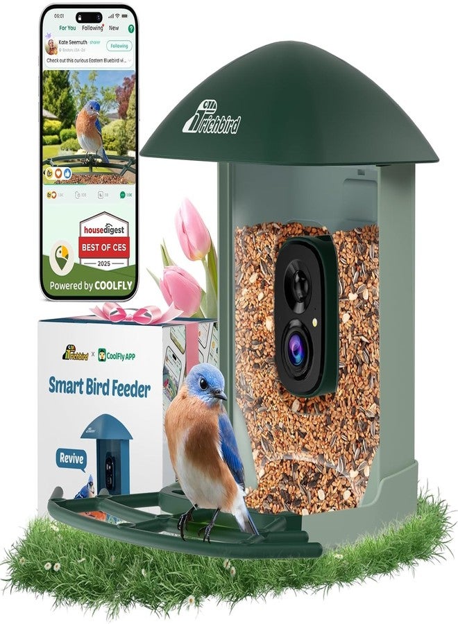 RichBird Upgraded Smart Bird Feeder with 4MP HD Camera, Birdwatching Camera with AI Identify Birds & Solar Panel for Outdoors, Auto Video Capture & Instant Notifications, Forest Green - Image 1