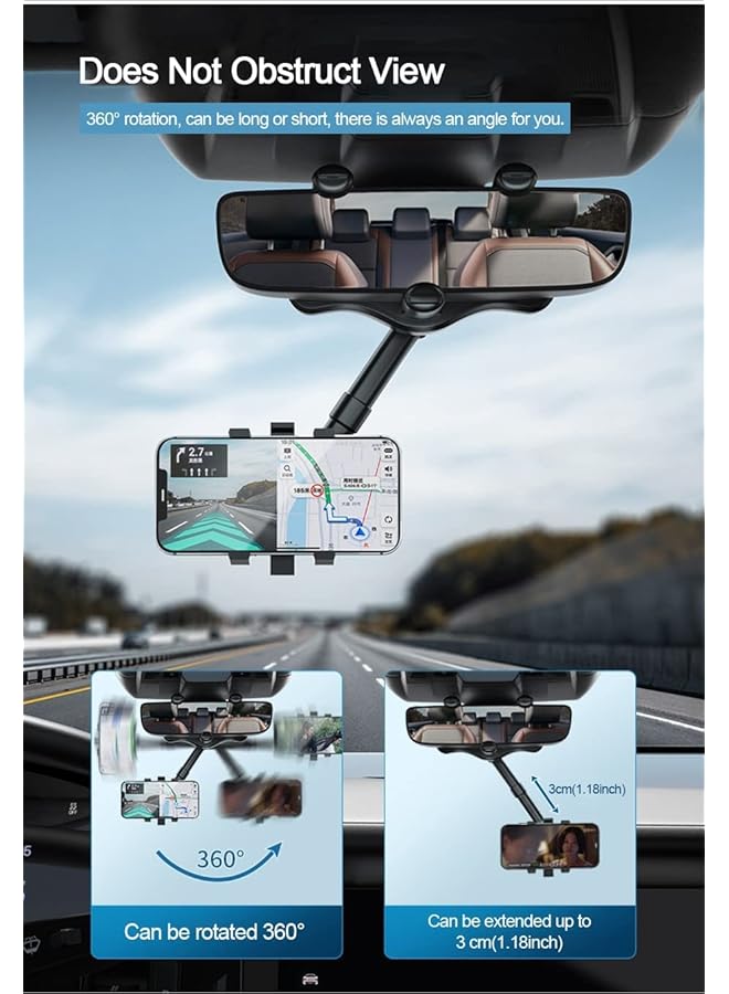 شواي حامل هاتف للسيارة، حامل هاتف قابل للدوران والسحب، حامل هاتف محمول في مرآة الرؤية الخلفية للسيارة، حامل هاتف قوي مناسب لجميع الهواتف المحمولة، أسود - Image 2