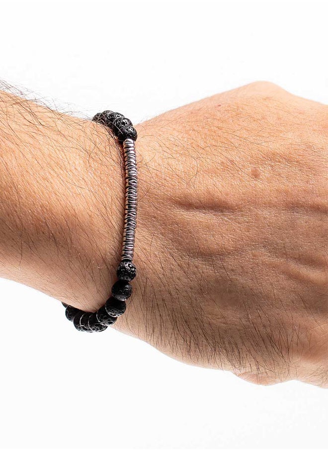 CHRYSOSTOMOS - Handmade Beaded Bracelet for Men with Lava Stone and Hematite - Image 1