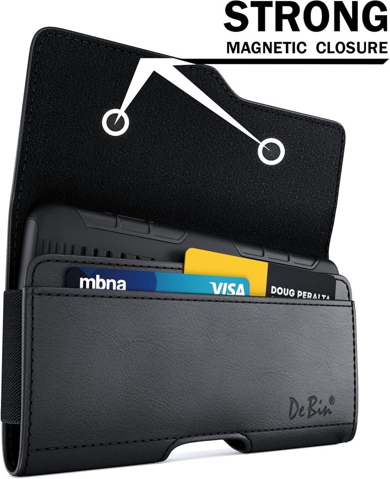 DeBin Cell Phone Case for Samsung Galaxy S25 S24 S23 S22 S21 S20 S10 S9 A10e A01, Belt Holder Holster with Clip, ID Credit Card Slot Pouch for Men (Fits Phone with Case on) Black - Image 2