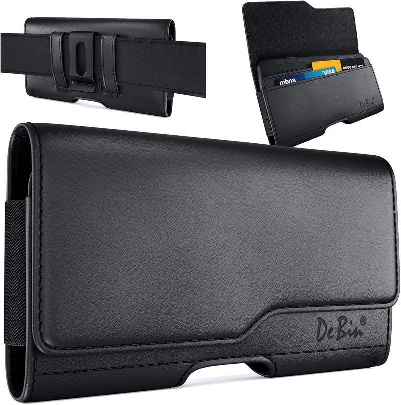 DeBin Cell Phone Case for Samsung Galaxy S25 S24 S23 S22 S21 S20 S10 S9 A10e A01, Belt Holder Holster with Clip, ID Credit Card Slot Pouch for Men (Fits Phone with Case on) Black - Image 1