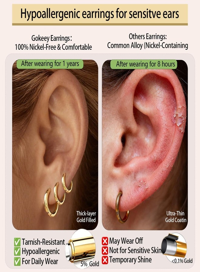 Gokeey Small Gold Huggie Hoop Earrings Set for Women 14K Real Gold Plated Hypoallergenic Lightweight Earrings for Sensitive Ears Everyday Earrings Sets for Multiple Piercing Cartilage Hoop Earrings - Image 5