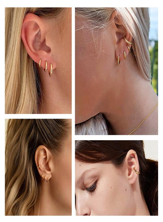Gokeey Small Gold Huggie Hoop Earrings Set for Women 14K Real Gold Plated Hypoallergenic Lightweight Earrings for Sensitive Ears Everyday Earrings Sets for Multiple Piercing Cartilage Hoop Earrings - Image 3