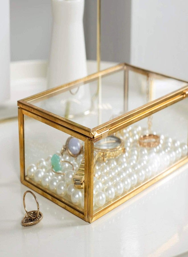 MSRECK Vintage Golden Glass Lidded Box Edge Keepsake Jewelry Organizer, Brass Large Clear Rectangle Box, Decorative Boxes, 8x4.5x2in - Image 3