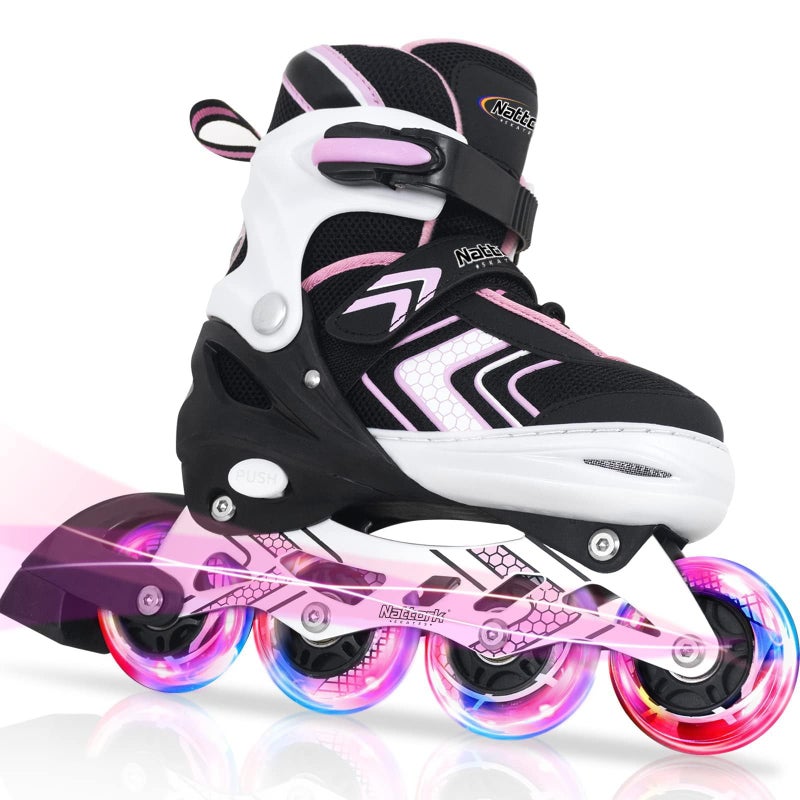 Adjustable Inline Skates for Girls Girls Roller Skates for Kids Ages 812 Roller Skates with All Light up Wheels for Youth Pink