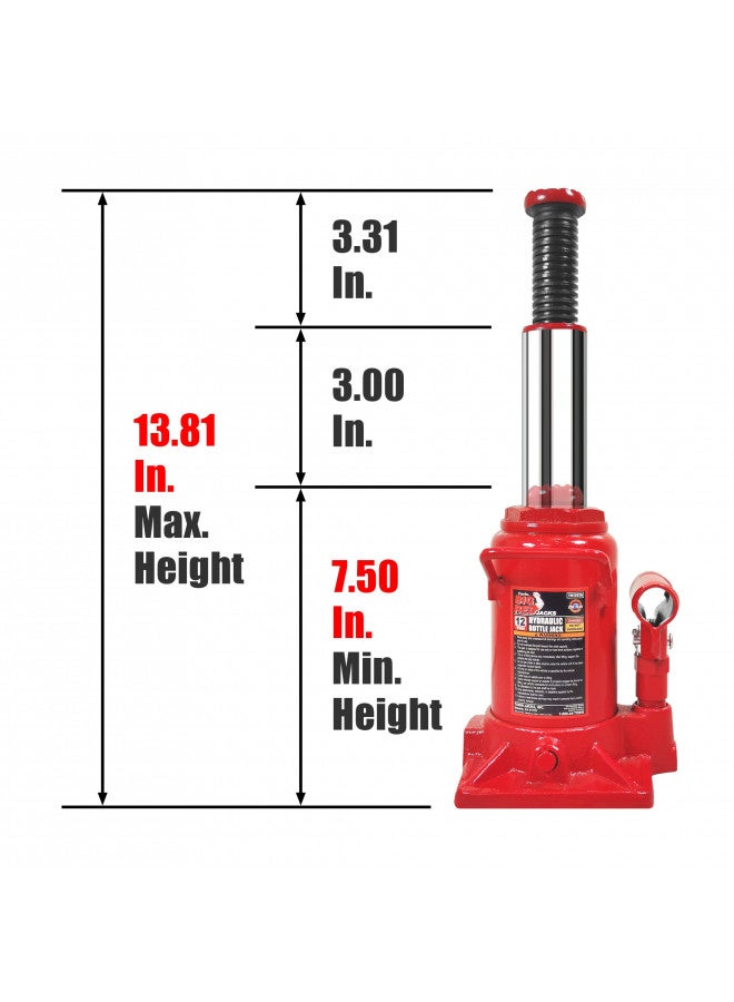 BIG RED جاك زجاجة هيدروليكي تورين T91207A منخفض الملف الشخصي، سعة 12 طن (24,000 رطل)، أحمر - Image 2