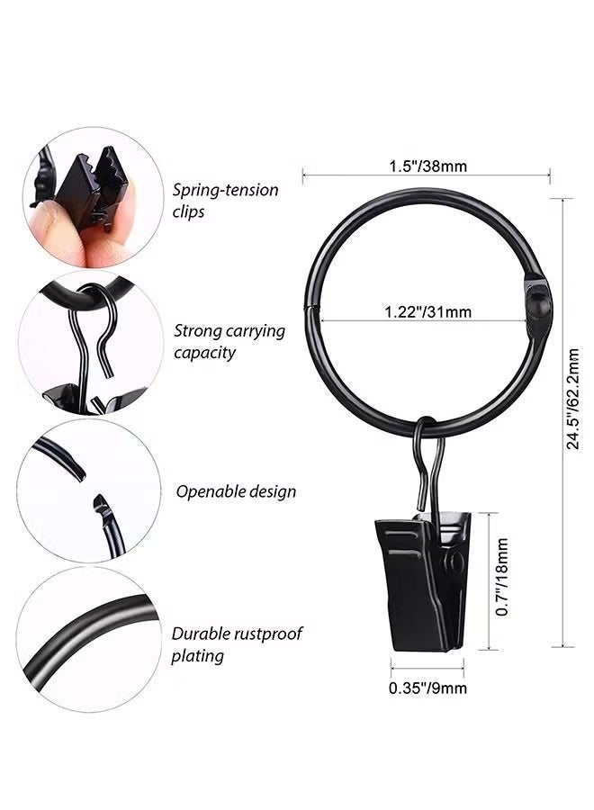 20 Pcs Shower Curtain Hooks with Clip, Metal Rustproof Openable Hanging Curtain Rings, 1.22 Inch Drapery Eyelet Rings for Bathroom Bedroom Kitchen Home Curtain(Black) - Image 2
