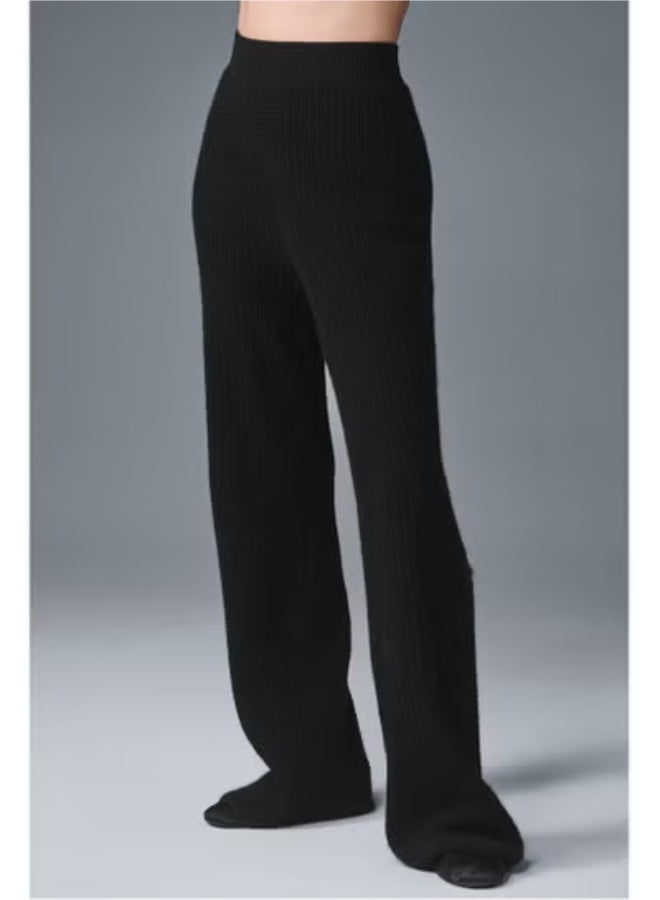 Alo Yoga Waffger Knitted Cashmere Wide-Leg Straight Floor-Length Sports Trousers - Image 1