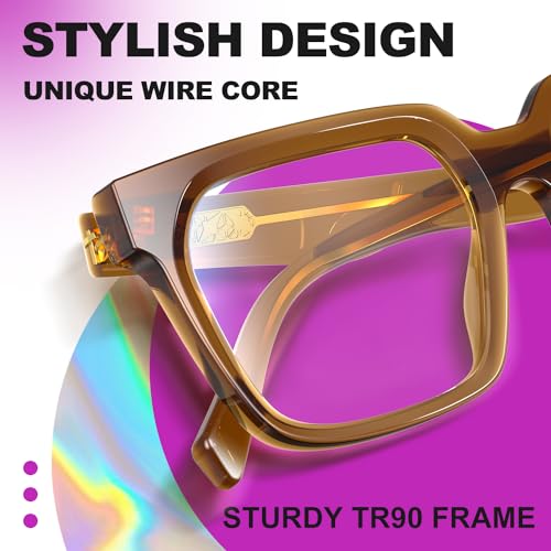 VISOONE Rectangle TR90 Blue Light Blocking Glasses Computer Eyewear with Preppy Look for Women and Men Cougar - Image 3