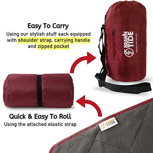 BRAWNTIDE Large Outdoor Waterproof Blanket - Quilted, Extra Thick Fleece, Warm, Windproof, Ideal Stadium Blanket, Camping Blanket, Great for Beaches, Festivals, Parks, Grass, Yoga, Pets, Dogs (Wine) - Image 4