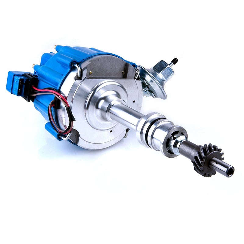 MAS Ignition Distributor w/Cap & Rotor Compatible with Ford 351C 351M 400 460 HEI 65,000 Volt Coil KA-1046013 PE332U JM6506BL 351CBLHEI0 (BLUE) - Image 1