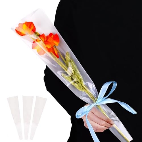 AUEAR، 100 عبوة أكياس تغليف ورد فردي، أغطية باقات زهور بيضاء - Image 1
