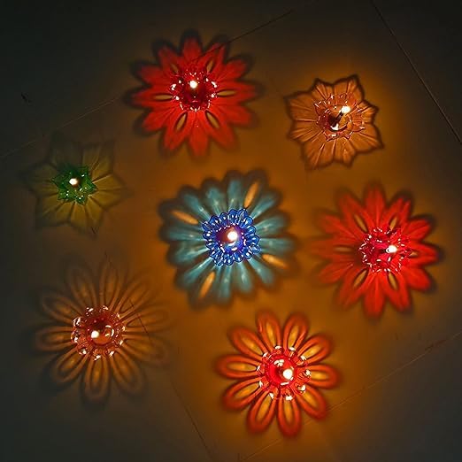 LEMBOSE LEMBOSE Reflected Shadow Floating Transparent Diwali Diya Set Lantern Candle Panti Oil Lamps for Diwali Puja Room Decoration Item Gift Plastic Diya Set of 12 Multi Design Shape - Image 4