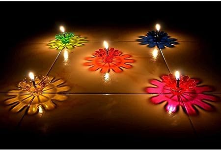 LEMBOSE LEMBOSE Reflected Shadow Floating Transparent Diwali Diya Set Lantern Candle Panti Oil Lamps for Diwali Puja Room Decoration Item Gift Plastic Diya Set of 12 Multi Design Shape - Image 2