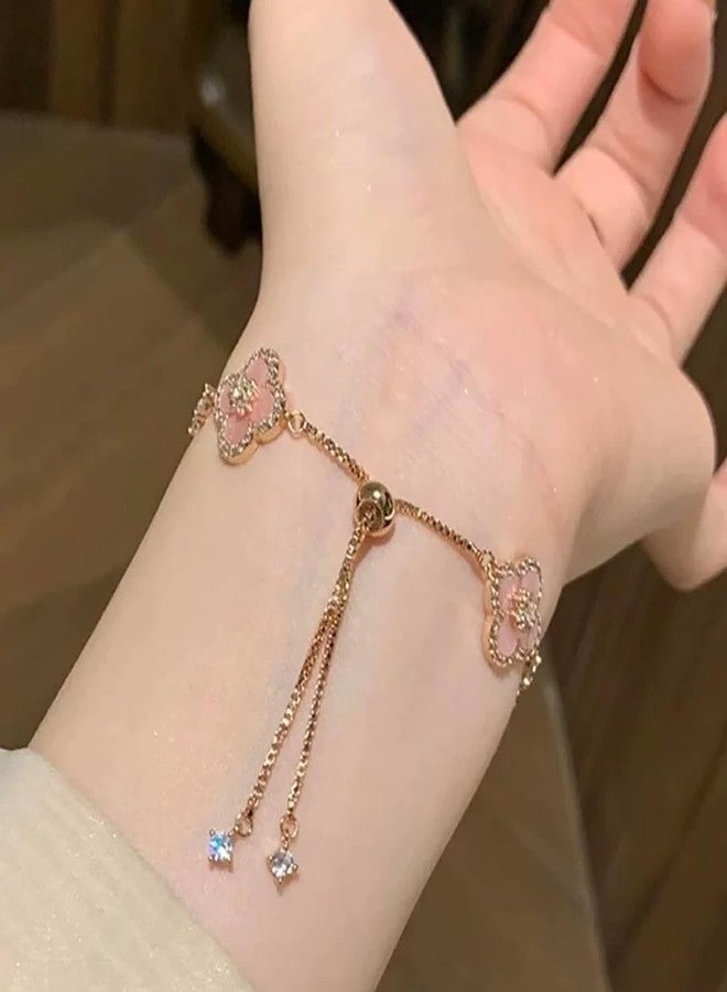 JOYEAR Red Clover Bracelet,Gold Plated Clover Copper Bracelet Shining 18K Gold Plated Jewelry for Women Gifts (Pink) - Image 5