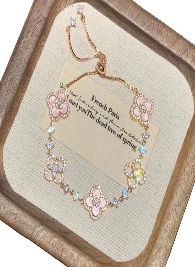 JOYEAR Red Clover Bracelet,Gold Plated Clover Copper Bracelet Shining 18K Gold Plated Jewelry for Women Gifts (Pink) - Image 2