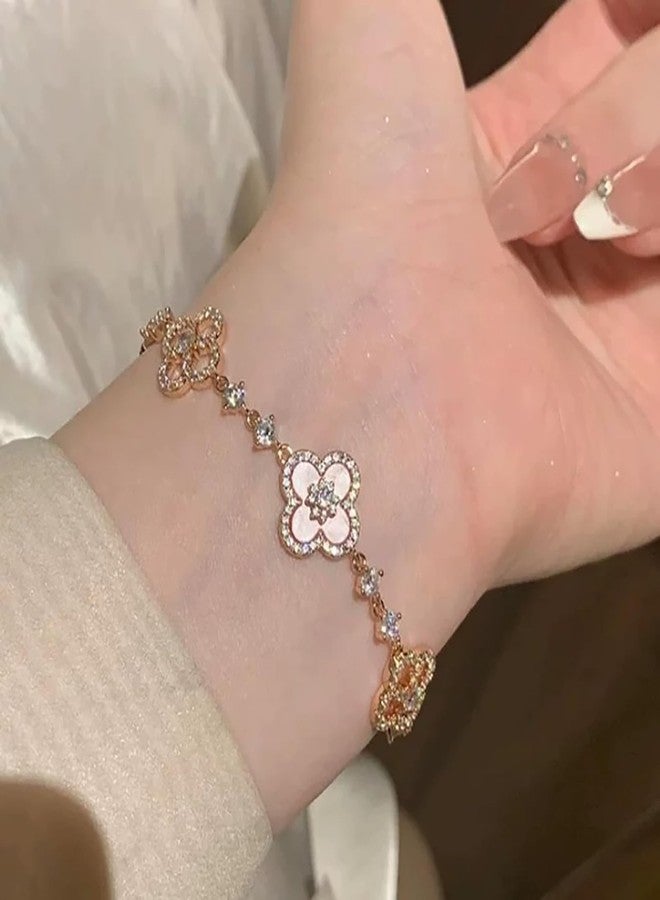 JOYEAR Red Clover Bracelet,Gold Plated Clover Copper Bracelet Shining 18K Gold Plated Jewelry for Women Gifts (Pink) - Image 4