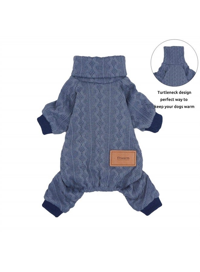 Fitwarm Turtleneck Knitted Dog Sweaters Winter Outfits Pet Coats Cat Clothes Blue Medium