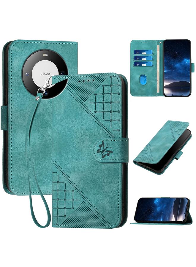 S-TOP Case For Huawei Mate 60 Pro Grid Butterfly Embossed Pattern Leather Phone Case with Lanyard - Image 1