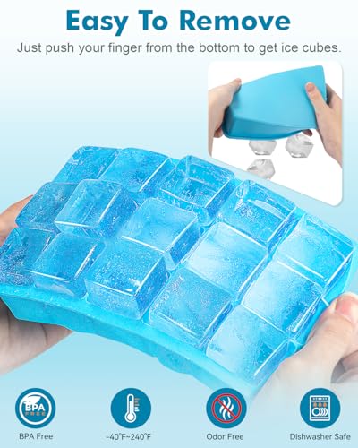 ZDPMK 2 Pack Ice Cube Trays, ZDPMK Silicone Easy Release Flexible Molds 15 Ice Cubes Tray for Freezer，Cocktail，Whiskey，Reusable & BPA Free - Image 4