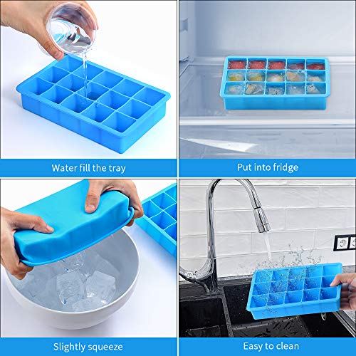 ZDPMK 2 Pack Ice Cube Trays, ZDPMK Silicone Easy Release Flexible Molds 15 Ice Cubes Tray for Freezer，Cocktail，Whiskey，Reusable & BPA Free - Image 3