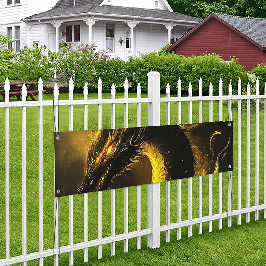Yellow Dragon Black Happy Birthday Banner Personalized Tapestry Wall Art Large Backdrop For Party Decoration