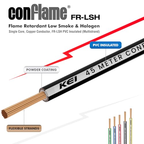 KEI CONFLAME FRLSH 1.5 sqmm 1 Core Copper Heat Resistant Flame Retardant Low Smoke & Halogen - Lead Free House Wire for Domestic & Industrial Electrical Wiring (Black, 45 Meters) - Image 3