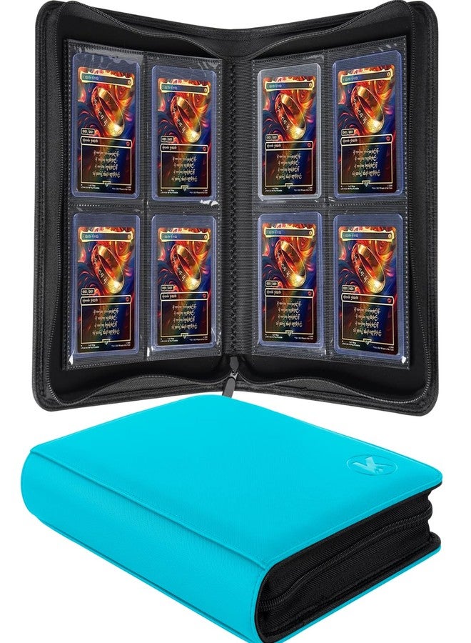 KUOOKING Top loader Binder, Holds 128+ Toploaders, 4 Pocket Top Loader Card Storage Case, Double-Sided Pockets for trading card in 3 x 4'' Toploaders（Blue） - Image 1