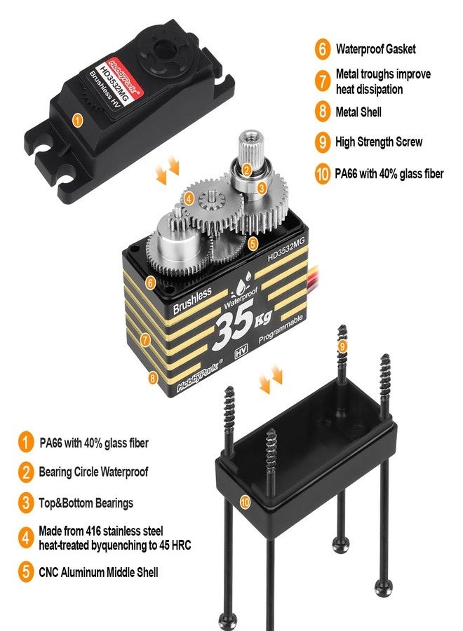 HobbyPark Waterproof RC Servo High Torque Brushless Motor Metal Gear Digital Servo for 1/8 1/10 RC Crawler Car RC Truck Buggy RC Basher Bashing HV 8.4V (35kg Torque) - Image 4