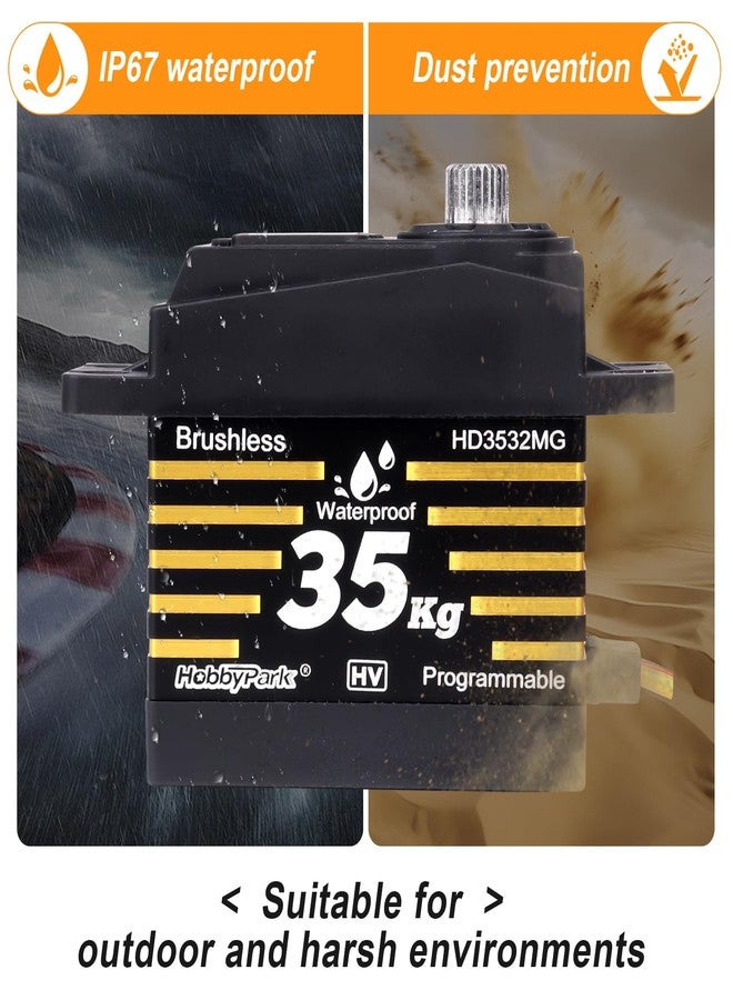 HobbyPark Waterproof RC Servo High Torque Brushless Motor Metal Gear Digital Servo for 1/8 1/10 RC Crawler Car RC Truck Buggy RC Basher Bashing HV 8.4V (35kg Torque) - Image 2