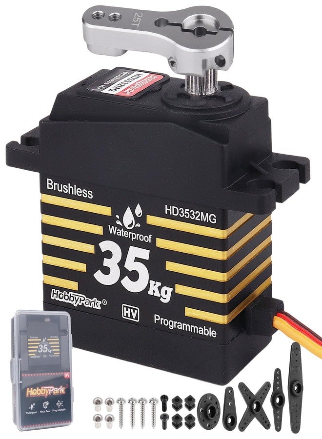 HobbyPark Waterproof RC Servo High Torque Brushless Motor Metal Gear Digital Servo for 1/8 1/10 RC Crawler Car RC Truck Buggy RC Basher Bashing HV 8.4V (35kg Torque) - Image 1