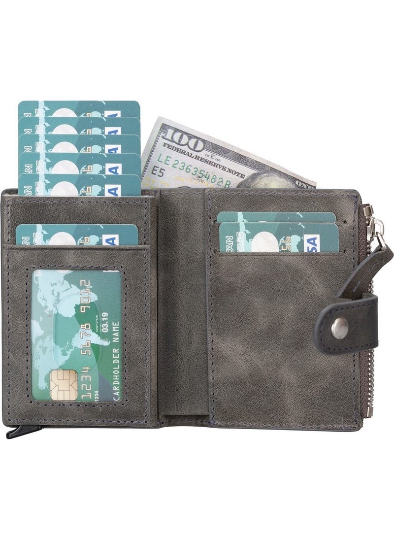 PLM - Leather Wallet and Card Holder, Mechanism, Holds 10 Cards, Effect Gray - Image 1