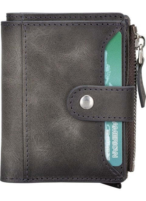 Leather Wallet and Card Holder, Mechanism, Holds 10 Cards, Effect Gray