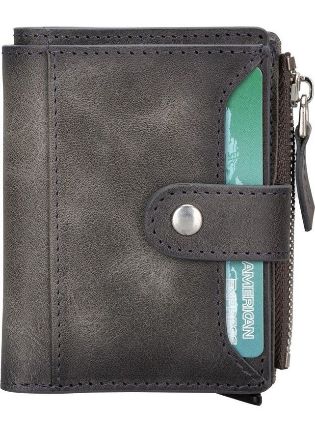 PLM - Leather Wallet and Card Holder, Mechanism, Holds 10 Cards, Effect Gray - Image 1
