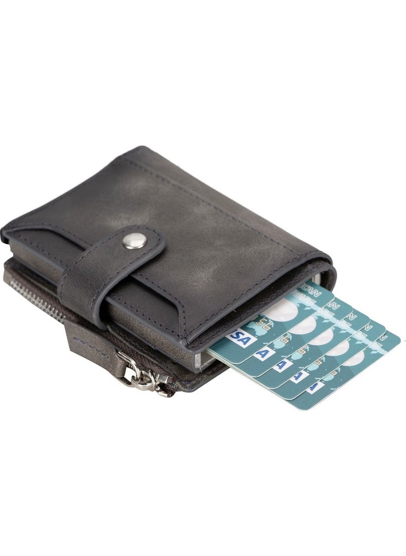 PLM - Leather Wallet and Card Holder, Mechanism, Holds 10 Cards, Effect Gray - Image 1