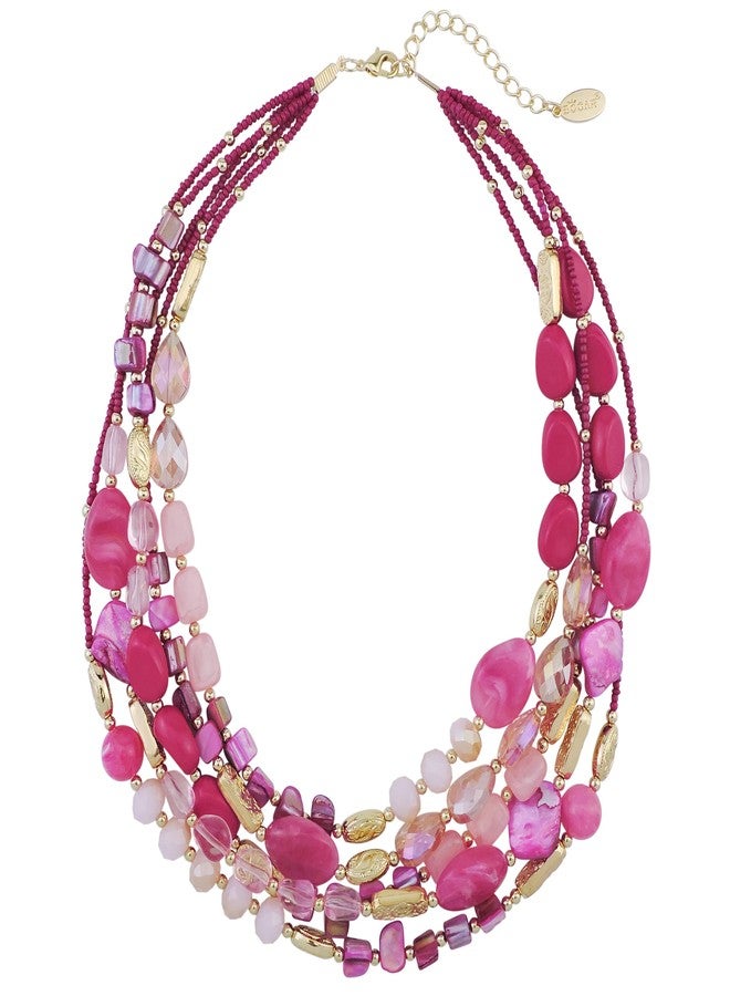 Bocar Multi Layer 5 Strand Statement Collar Beaded Necklace for Women Gift(NK-10376) (Fuchsia Red) - Image 1