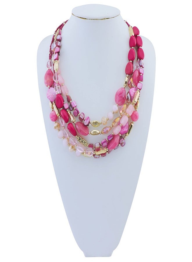 Bocar Multi Layer 5 Strand Statement Collar Beaded Necklace for Women Gift(NK-10376) (Fuchsia Red) - Image 2