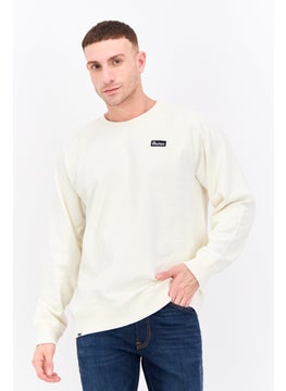 Men Crew Neck Long Sleeves Embroidered Logo Sweatshirt, Off White