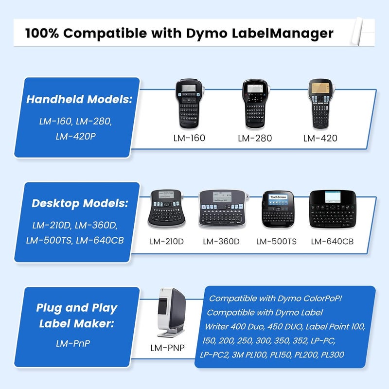 فريش ورلد بديل لشريط ملصقات Dymo D1 45013 لآلة صنع الملصقات Dymo، تعبئة d1 a45013، أسود على أبيض، 1/2 بوصة × 23 قدم، متوافق مع DYMO LabelManager 160 210D 260D/P 280 360D 420P PnP 220 500TS 450DUO - Image 3
