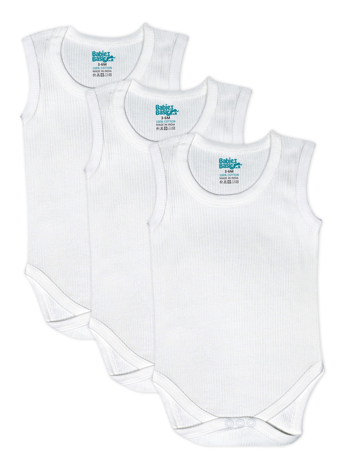 Babies Basic BabiesBasic Super Combed Cotton, Sleeveless Printed Bodysuit, for New Born to 24months. Set of 3, White
