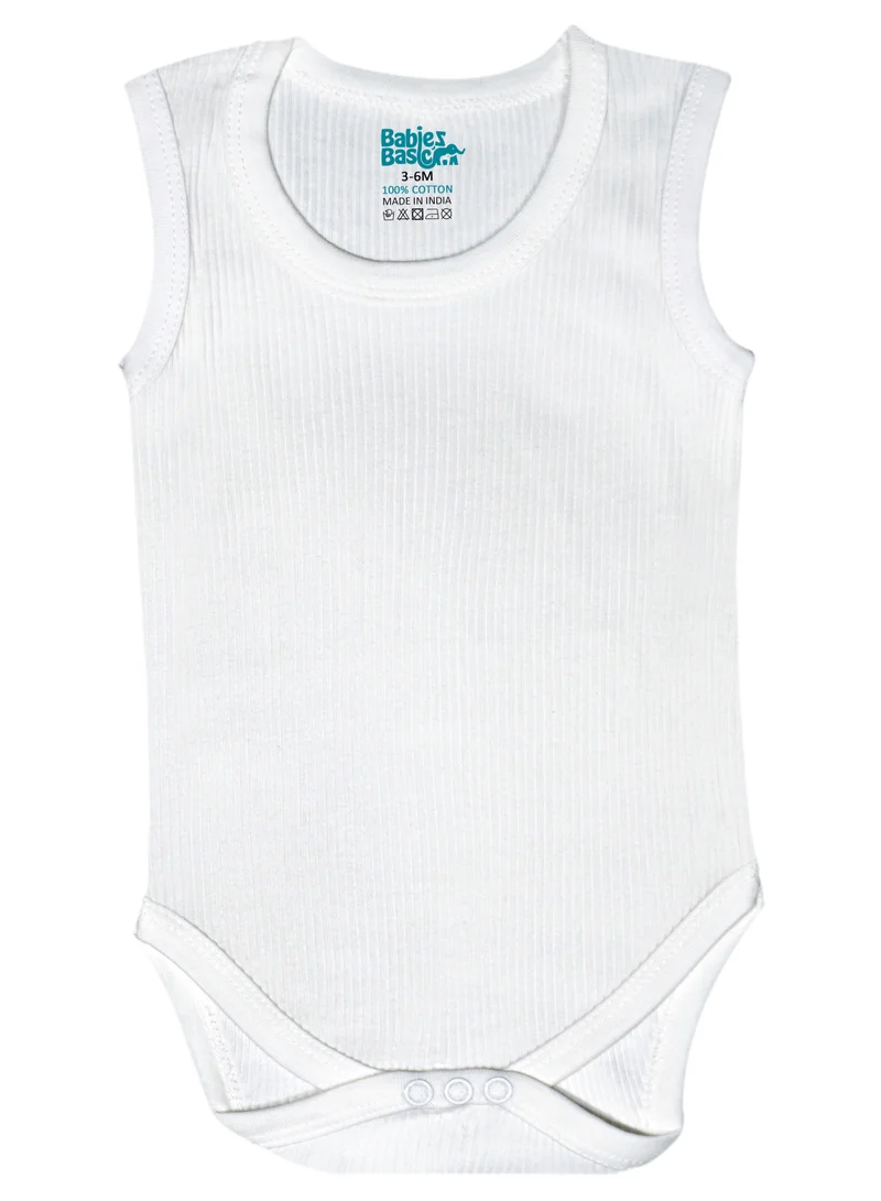 Babies Basic BabiesBasic Super Combed Cotton, Sleeveless Printed Bodysuit, for New Born to 24months. Set of 3, White