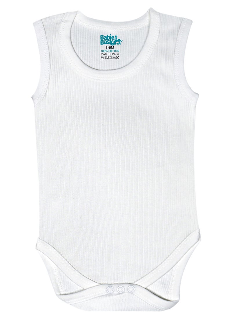 Babies Basic BabiesBasic Super Combed Cotton, Sleeveless Printed Bodysuit, for New Born to 24months. Set of 3, White  - Image 2